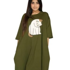 lama store women's printed oversized t shirt dress, cotton, 3/4 sleeve length