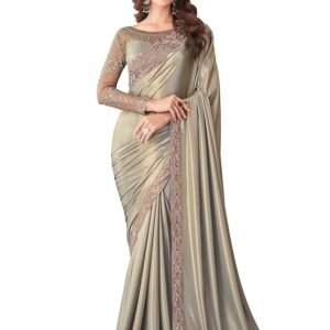 modern embroidered silk linen saree for women with unstitched blouse piece