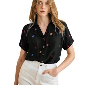 black floral embroidered shirt