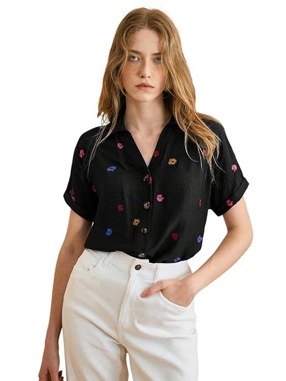 black floral embroidered shirt black floral embroidered shirt