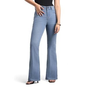 rise bootcut washed jeans