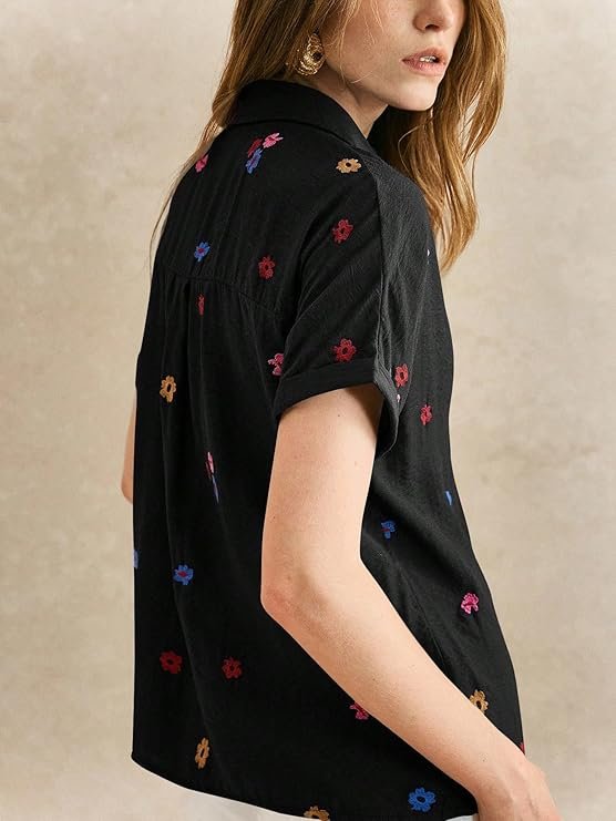 black floral embroidered shirt black floral embroidered shirt