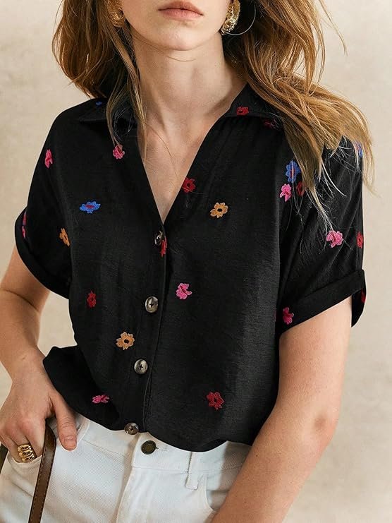 black floral embroidered shirt black floral embroidered shirt