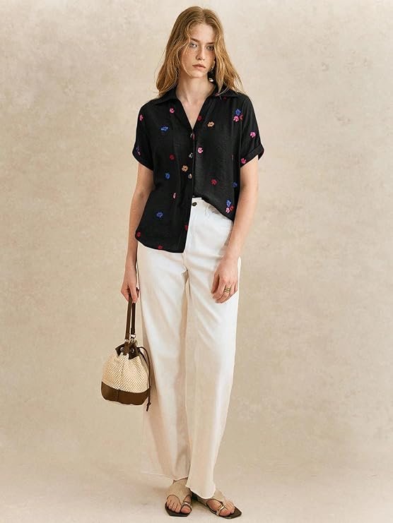 black floral embroidered shirt black floral embroidered shirt